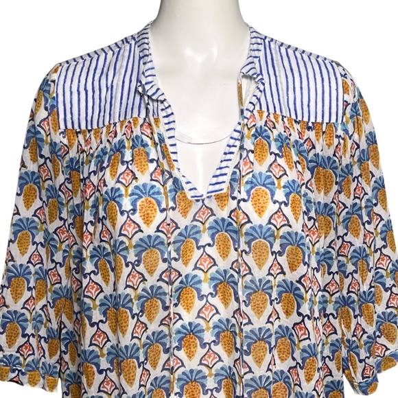 Roller Rabbit Serafina Tunic Cover-Up Size XS Pineapple Print Fringe Oversized - Picture 3 of 8